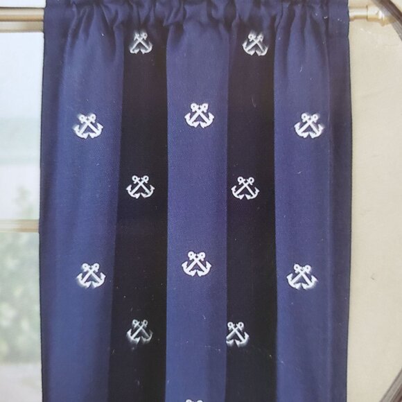 2 NWT Kensington Home 52x24"L Curtains Crossed Anchor Navy Blue Panels Nautical - Picture 6 of 8